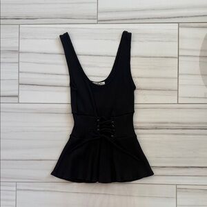 Express Black Lace-Up Peplum Tank Top
